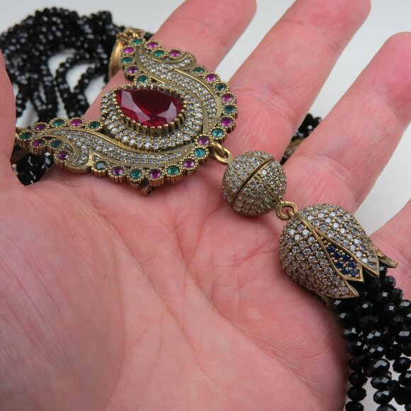 Faceted Black-Green -Red Onyx Necklace Hand made 36" long - Picture 1 of 11